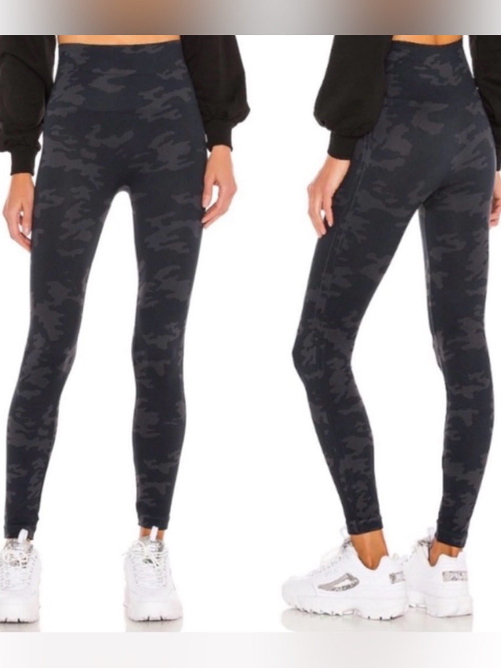 NWT Spanx Look At Me Now Seamless Ecocare Leggings Black Camo Medium